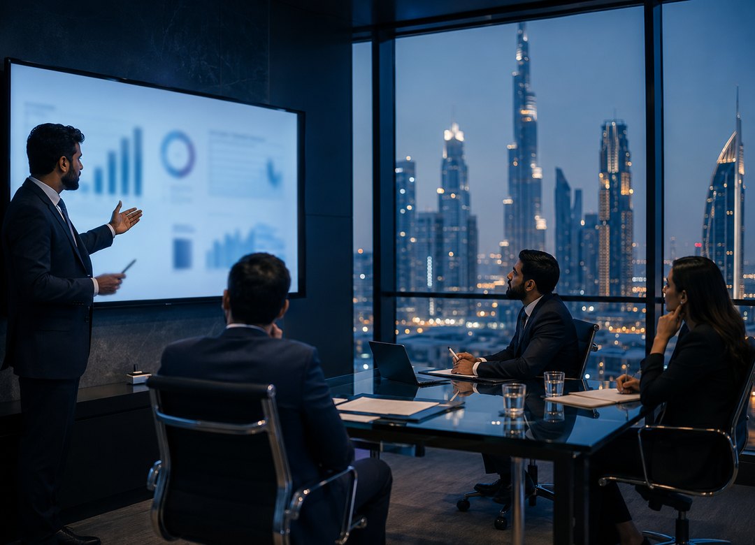 Finance professionals in a DIFC office in Dubai